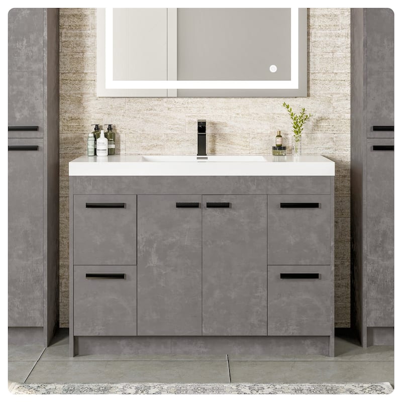 Eviva Lugano 48"W x 20"D Cement Grey Bathroom Vanity with White Acrylic Countertop and Integrated Sink