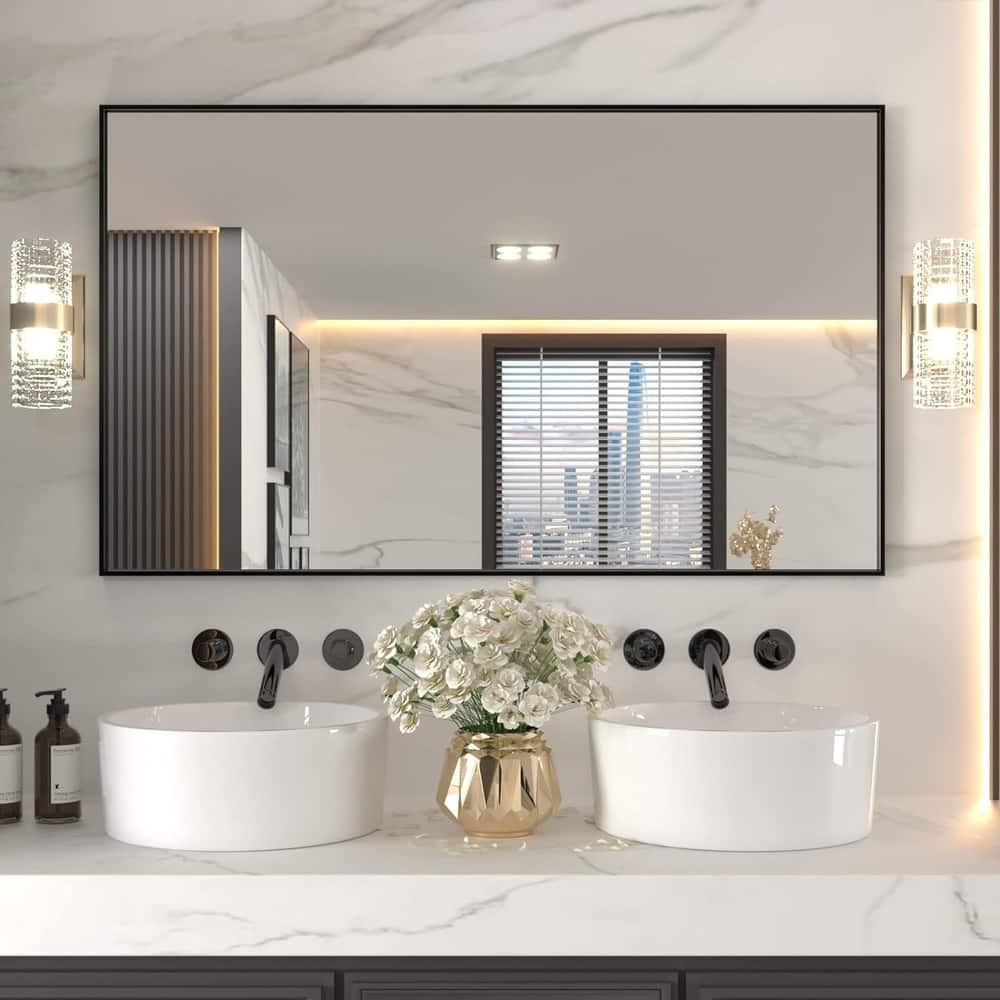 Aluminum Alloy Frame Tempered Glass Shatterproof Wall Mirror Clear Reflection Easy Mounting