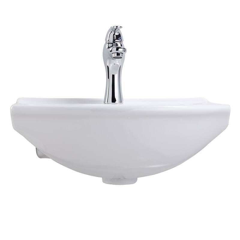 Tahoe White Ceramic Wall Mount Vessel Floating Sink with Overflow and Single Faucet Hole