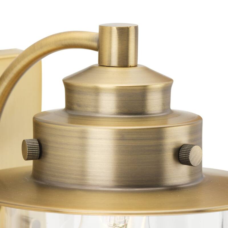 Northlake Collection Two-Light Vintage Brass Clear Glass Transitional Bath Light - 15.5 in x 7.5 in x 8 in