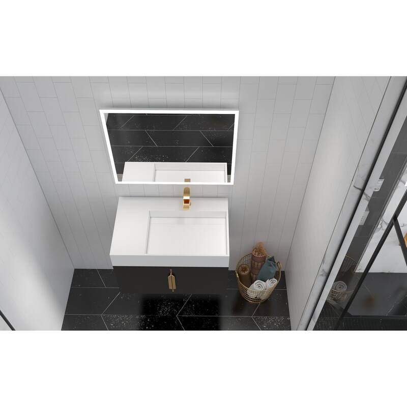 Amazon 30" Wall Mounted Bathroom Right Basin Vanity Set w/ White Top