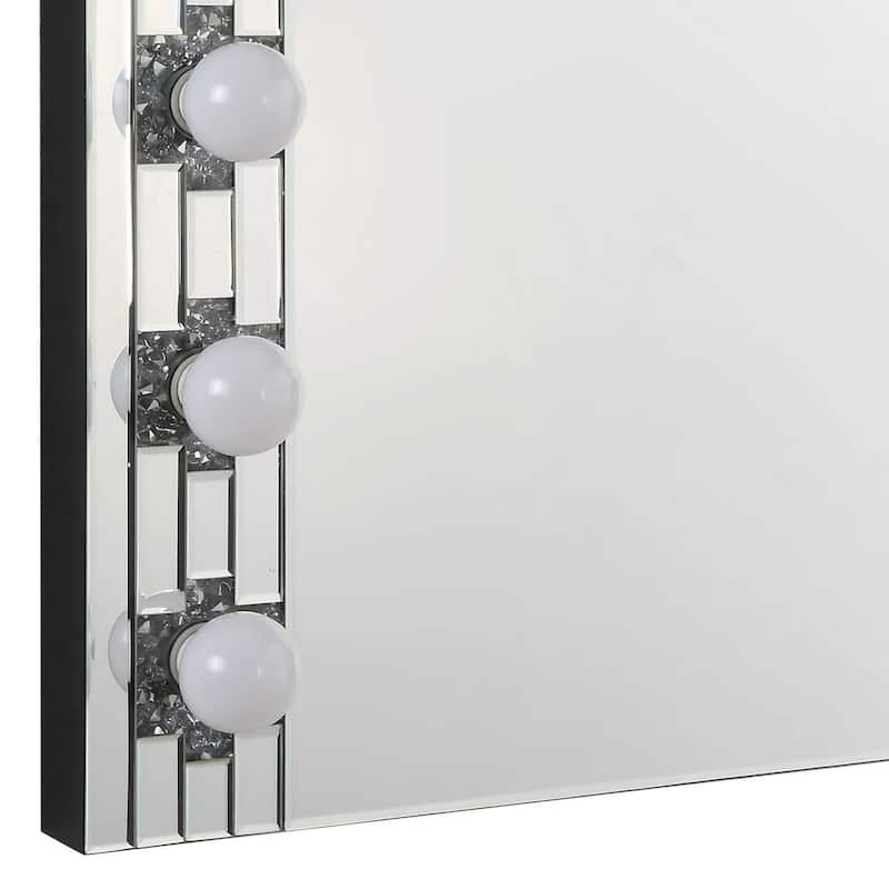 Zaff 32 Inch Modern Glam Lighted Mirror, 12 Sockets, Faux Diamonds, Silver
