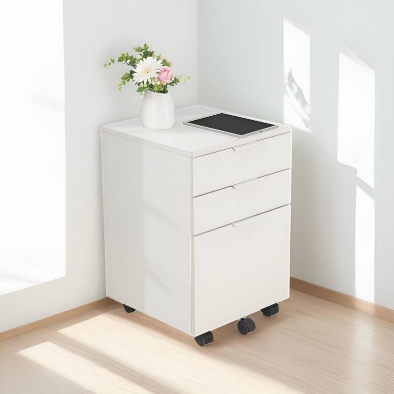 JJS 3 Drawer Rolling Wood File Cabinet with Locking Wheels for A4 or Letter Size