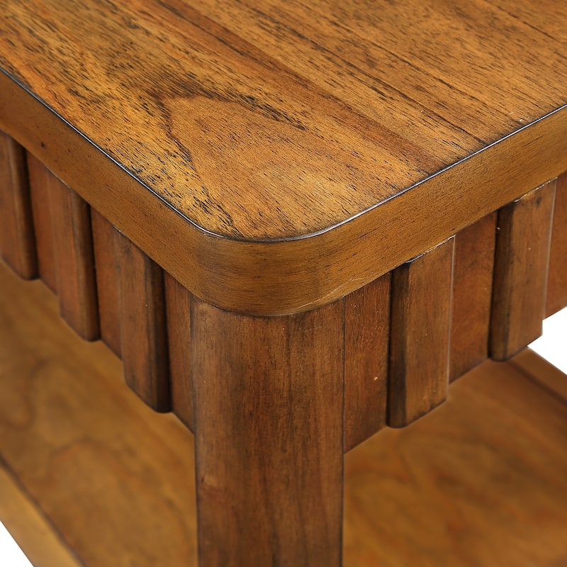 Farmhouse Sofa Side Table with Storage Shelf