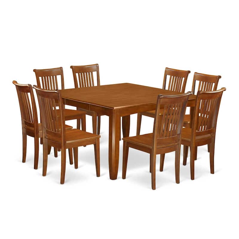 Dining Room Table Set 9 Piece - Kitchen Table with Chairs, 54x54 Inch, Saddle Brown