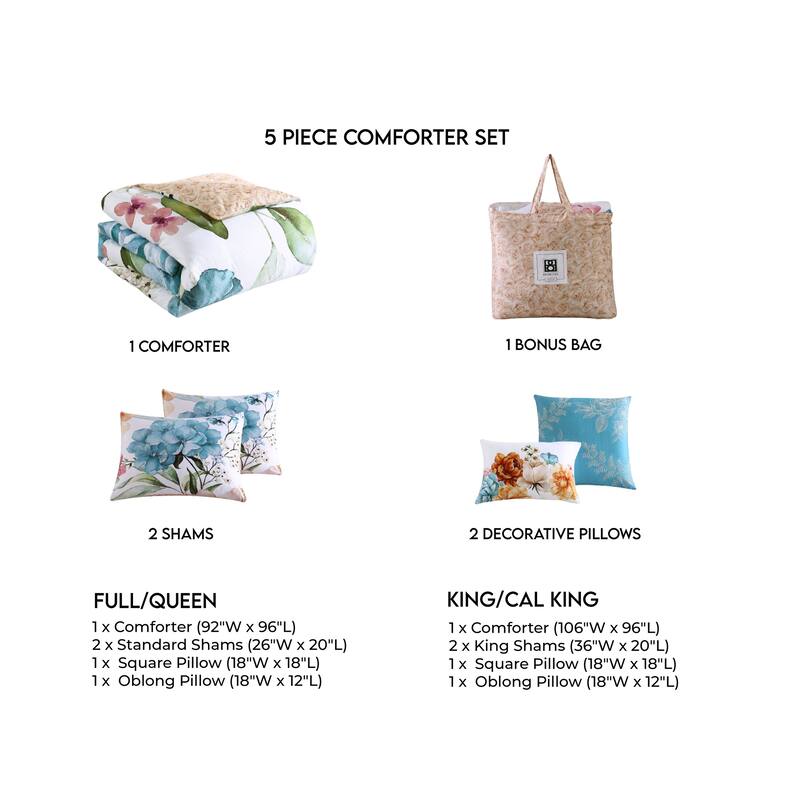 Bebejan Maia Blue 100% Cotton 5-Piece Reversible Comforter Set
