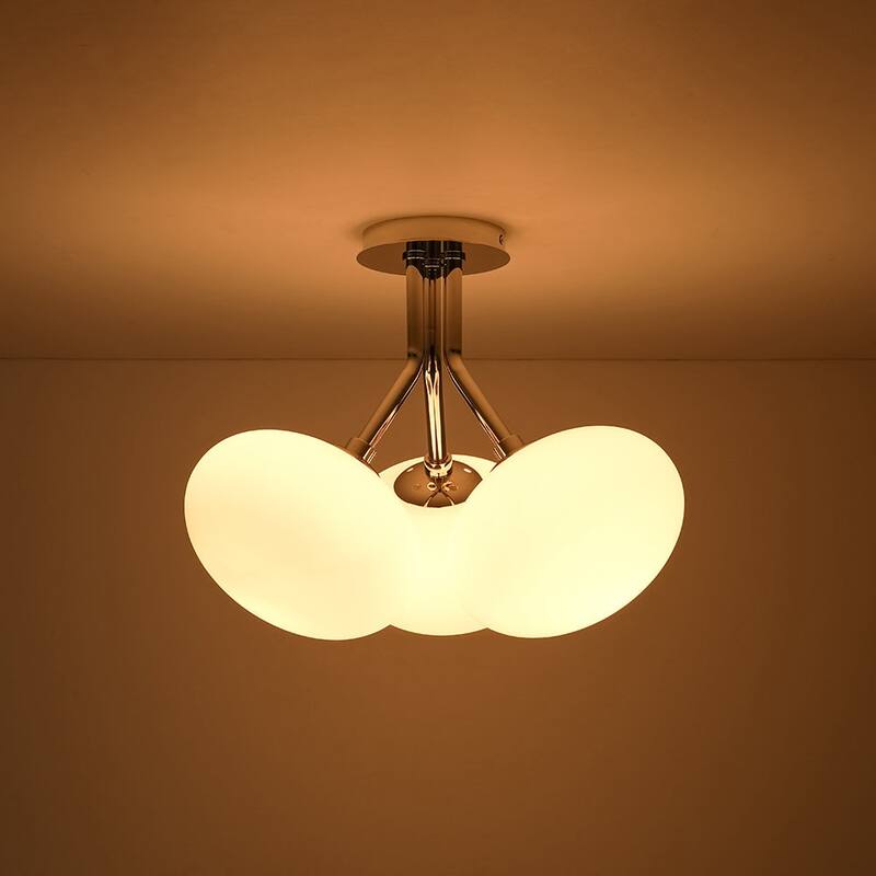 Mid-Century 3-Light Opal Glass Globe Semi Flush Ceiling Light