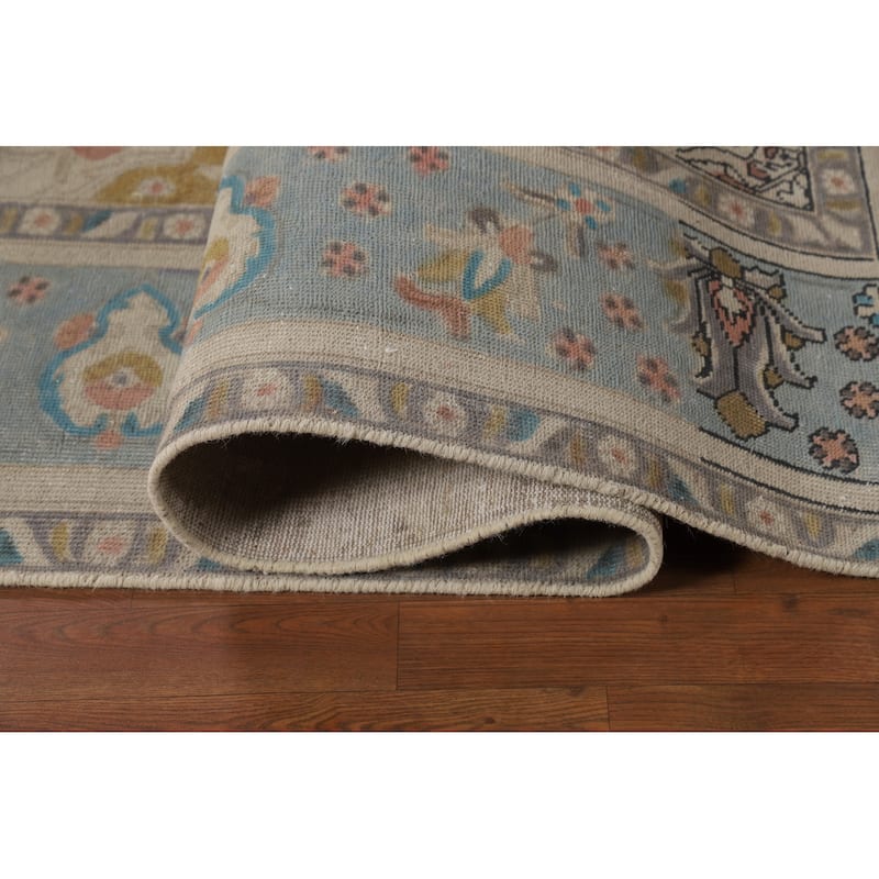 Hand Knotted Oriental 100% Wool Carpet Traditional Floral Beige & Ivories Tabriz Area Rug - 11' 6'' X 9' 7''