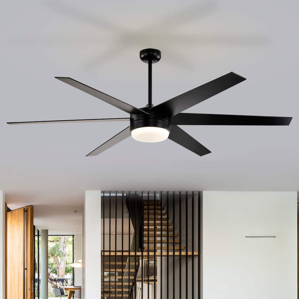 62-in Matte Black 6 Speed Ceiling Fan with LED Light and Remote Control