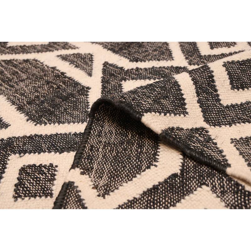 ECARPETGALLERY Flat-Weave Palas Denizli Black, White Kilim - 5'4 x 7'8