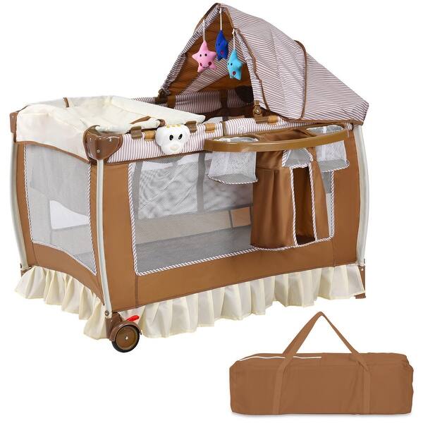 Shop Costway Foldable Baby Crib Playpen Infant Bassinet Bed