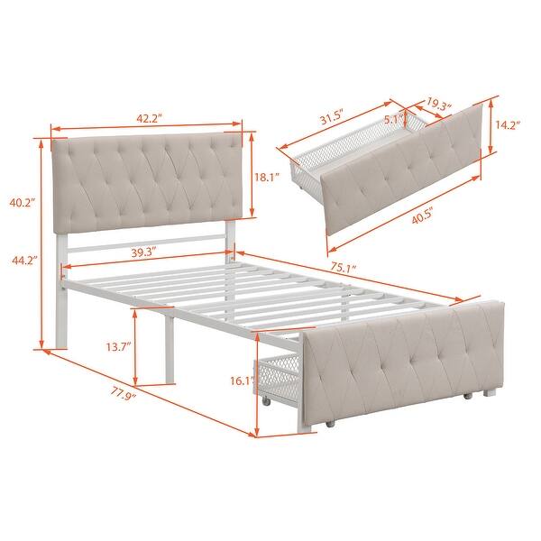 dimension image slide 1 of 4, Storage Bed Metal Platform Bed with a Big Drawer.