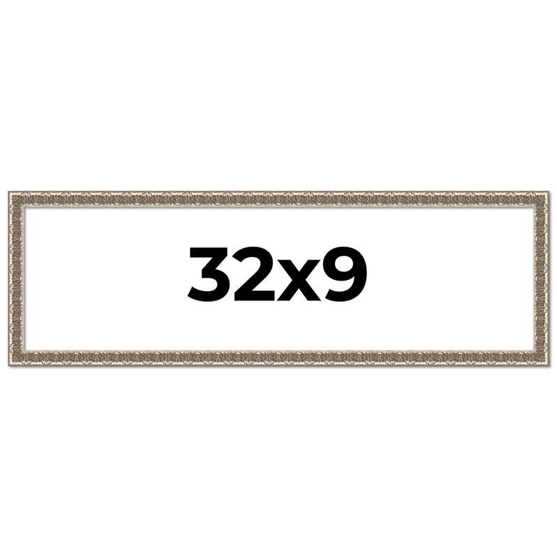 32x9 Frame Silver Versailles Ornate Solid Wood Picture Frame | 1 Inch