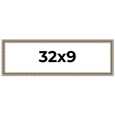 32x9 Frame Silver Versailles Ornate Solid Wood Picture Frame | 1 Inch