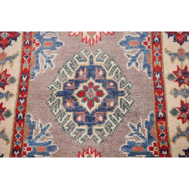 Hand Knotted Oriental 100% Wool Carpet Traditional Geometric Greys & Charcoal Kazak Area Rug - 3' 0'' X 2' 0''