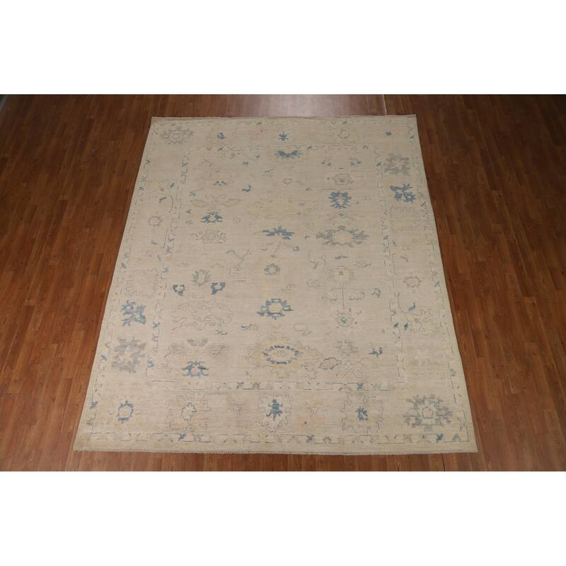 Beige Oriental Oushak Turkish Area Rug Hand-Knotted Wool Carpet - 8'0"x 9'8"