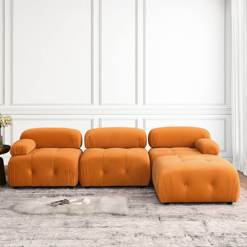 93'' Modular L-Shaped 4 Seat Sectional Sofa with Reversible Ottoman, Button Tufted Design and Comfortable Cushions