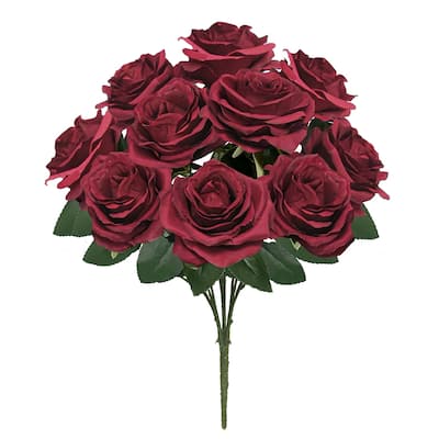 Set of 2 Artificial Queen Rose Flower Stem Bush Bouquet 18in