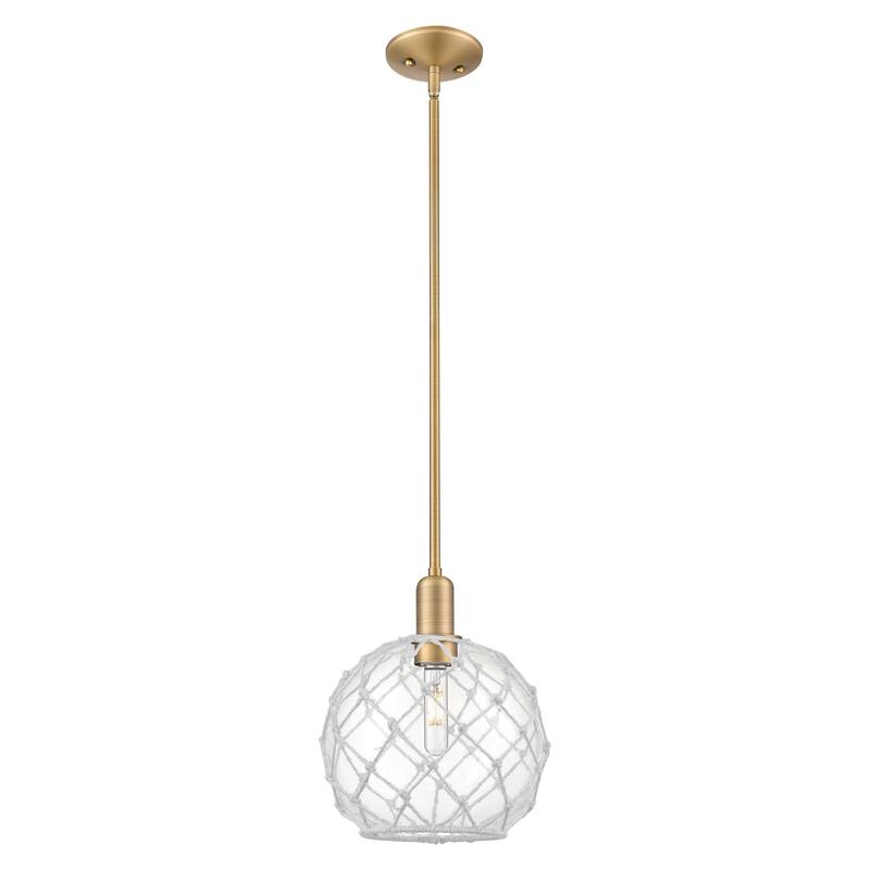 Innovations Lighting Endless Possibilities Arcadia - Farmhouse Rope - 1 Light 10" Stem Hung Mini Pendant - Clear Glass with White Rope/Brushed Brass