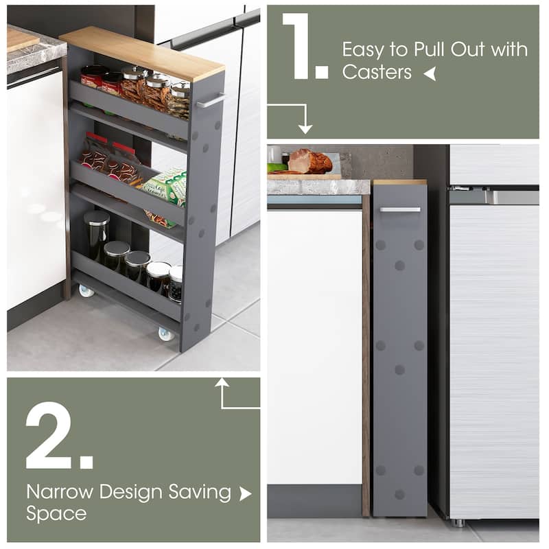 Narrow Rolling Storage Cart with Shelves for Kitchen and Bathroom