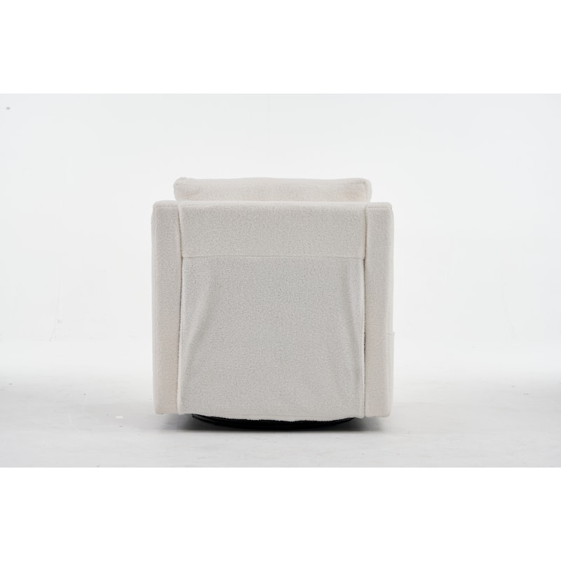 Teddy Upholstered Swivel Accent Chair, Single Sofa Chair with High Backrest, Lounge Armchair with Metal Base & Side Pocket
