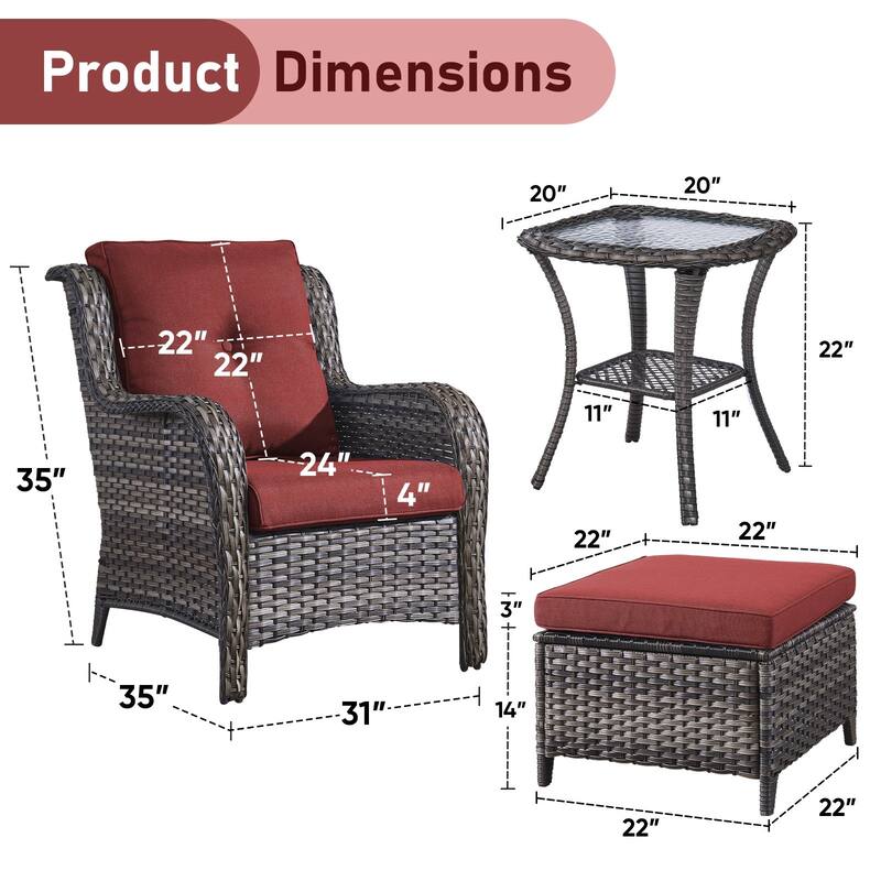 Outdoor Rattan Chair with Coffee Table and Ottoman