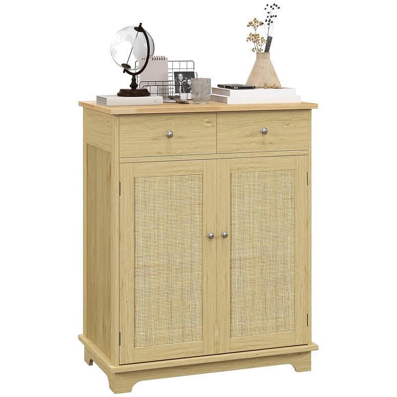 Modern Kitchen Storage Cabinet, Coffee Bar Cabinet with 2 Drawers, Doors and Adjustable Shelf - Natural