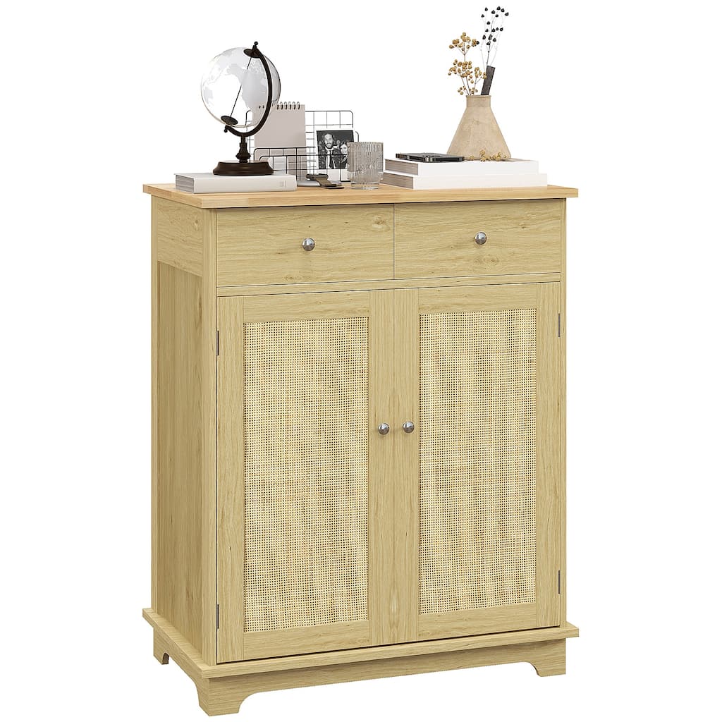 Modern Storage Cabinet with Solid Wood Countertop, 2 Drawers and Adjustable Shelf