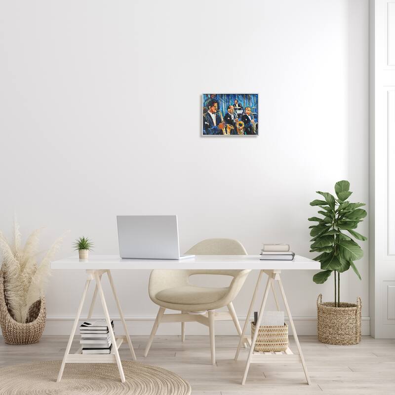 Stupell Contemporary Saxophone Jazz Ensemble Expressive Musicians Framed Wall Art - Blue