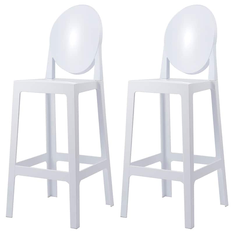 Set of 2 Clear Modern 30" Seat Bar Stool Counter Height With Back Plastic Chairs For Home Restaurant Office - White