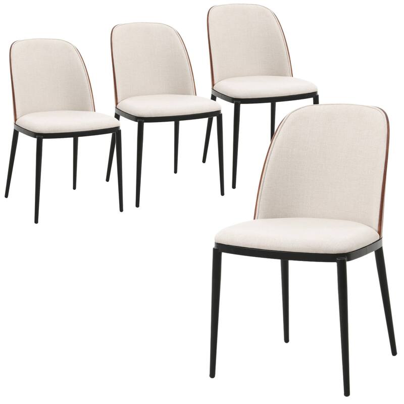 Dining Chair with Upholstered Seat Side Chair with MDF Wood Frame in Steel Set of 4 - Walnut/Beige