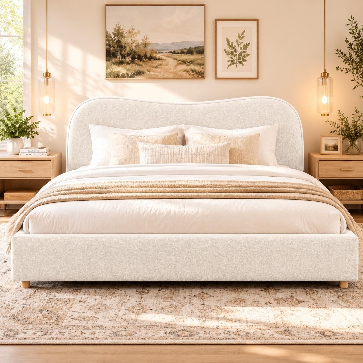 Sleek Curved Upholstered Platform Bed by Harper&Bright Designs