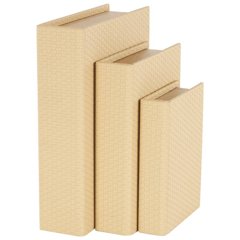 Cream, Black, Copper, Beige or Brown Faux Leather Woven Faux Book Storage Decorative Box (Set of 3)