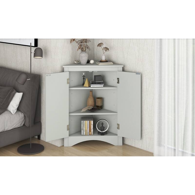 Oak Triangle Bathroom Storage Cabinet With Adjustable Shelves