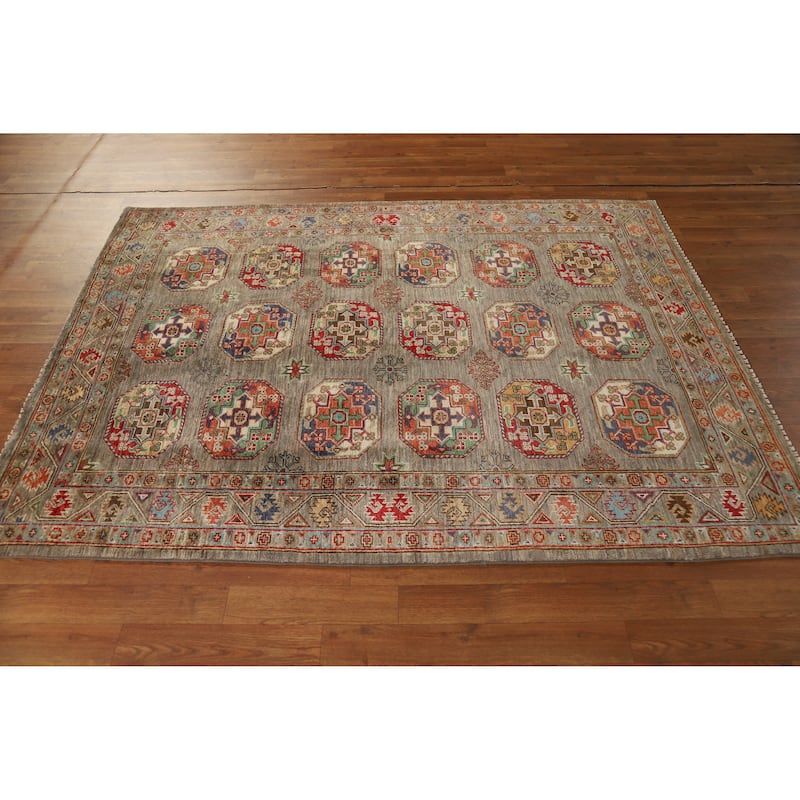 Hand Knotted Oriental 100% Wool Carpet Traditional Geometric Brown Kazak Area Rug - 6' 5'' X 4' 10''