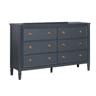 Alta Wide Dresser, 6 Drawers, Gold and Malta Blue Solid Wood, 62 Inch