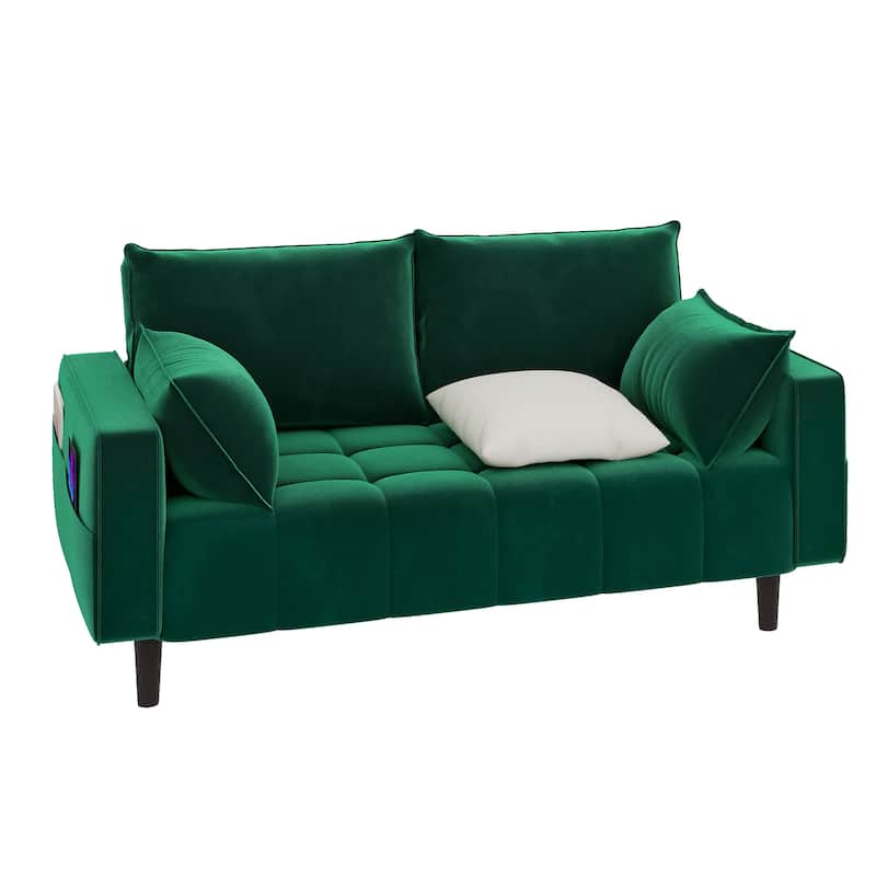 Moasis 56" Velvet Tufted Loveseat Sofa with Button Tufted Seat and Side Storage Pocket