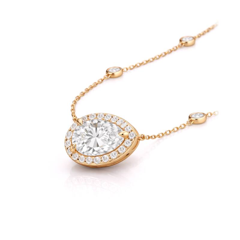 Auriya 14K Gold Lab Grown Pear-shaped Diamond Halo Pendant with Bezel Necklace 1.00 to 5.00 ct. tw. (F-G VS)