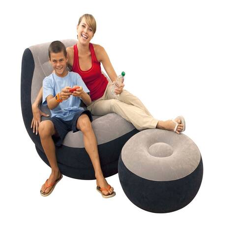 Inflatable Ultra Lounge Chair With Cup Holder And Ottoman Set (3 Pack) - 39 x 51 x 30 inches