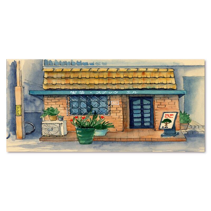 Designart "Small Asian Cafe Under A Tiled Roof" Industrial Canvas Wall Art Print