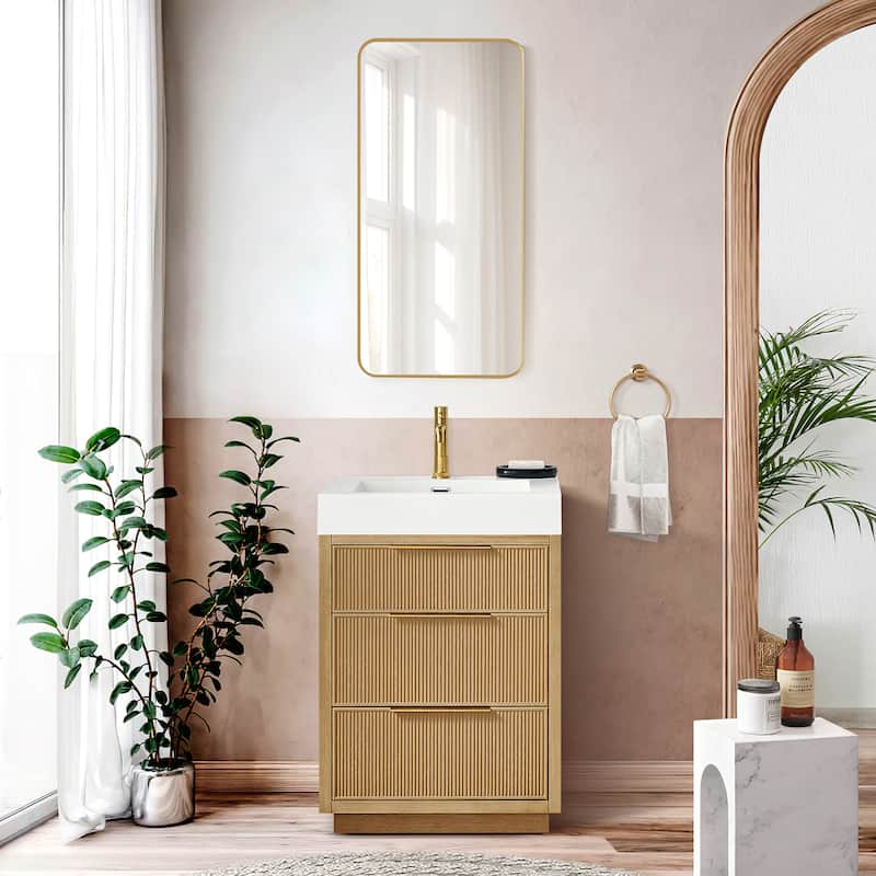 Hohhot Bath Vanity with Integrated Stone Sink Top without Mirror - 24in. - Washed Ash Grey