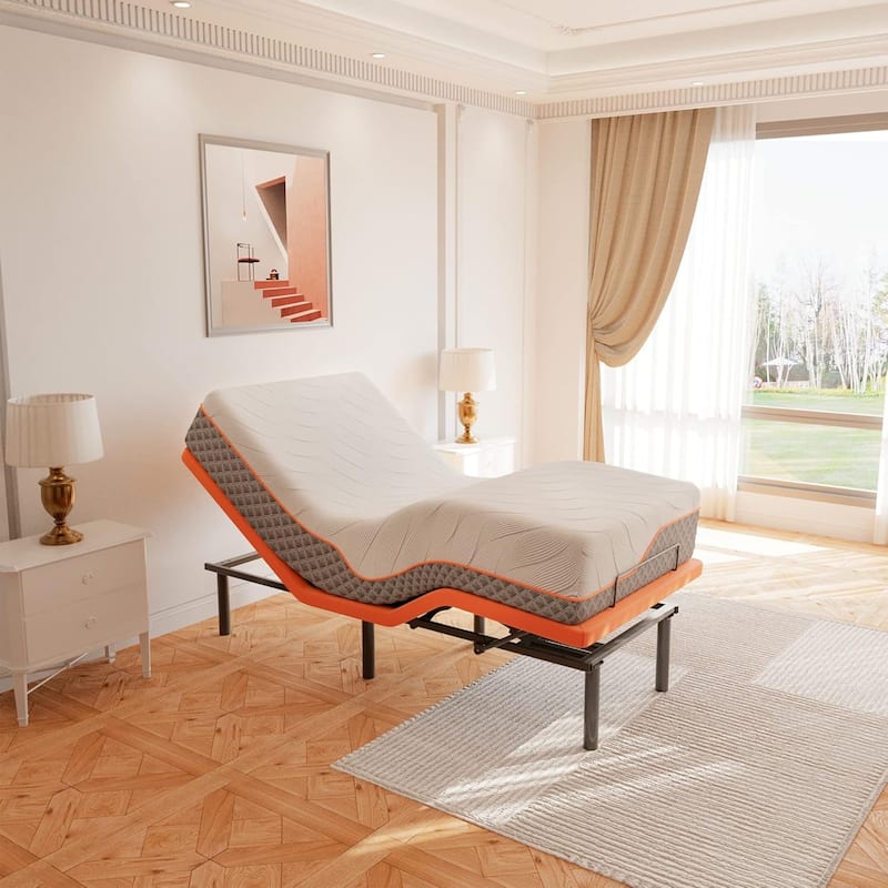 ESHINE Adjustable Bed Frame - 12 inch Hybrid Memory Foam Mattress - Twin XL
