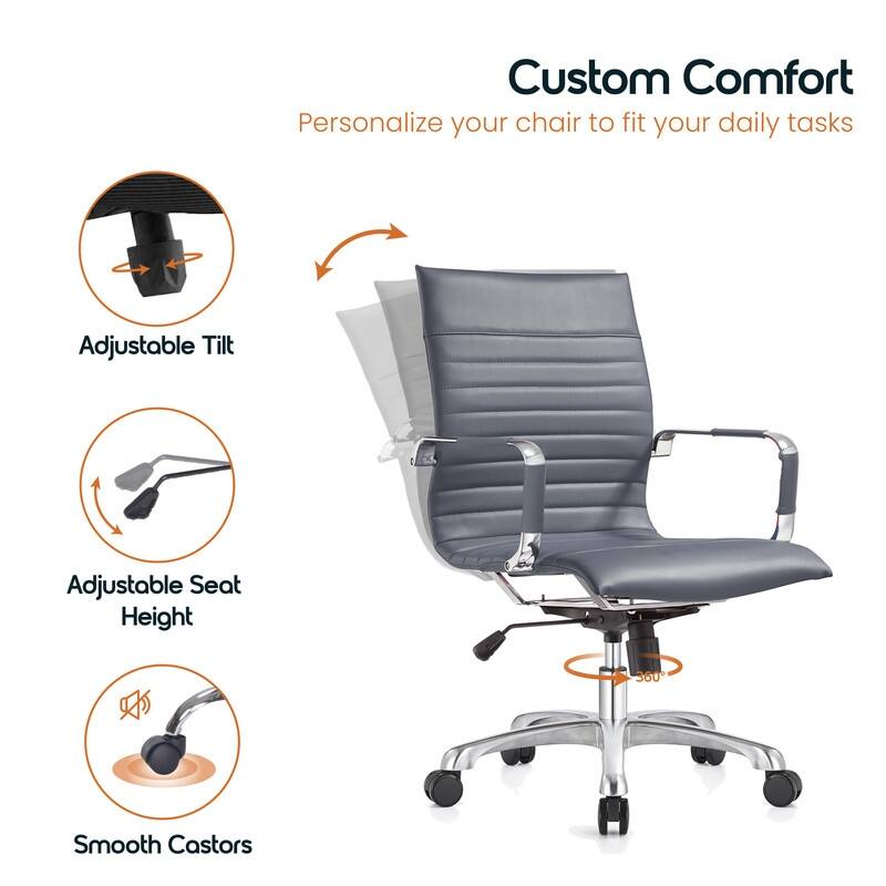 Harris Ergonomic Mid-Back Leather Office Chair with Metal Frame, Adjustable Height, Tilt Lock, and Swivel for Home Office