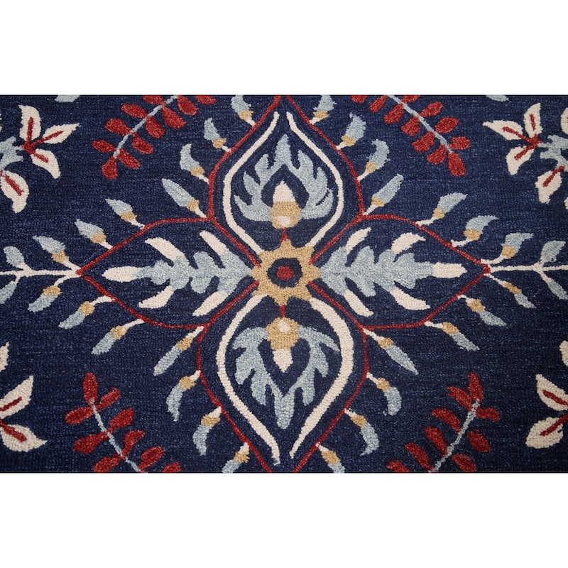 Traditional Navy Blue Sarouk Hand-Tufted Oriental Rug