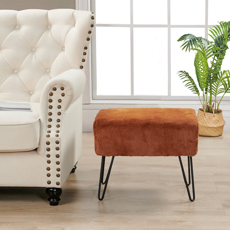 Serenta Solid Color Fauxfur Ottoman - Umber