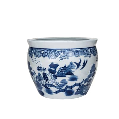 Hand-Painted Stoneware Planter - 12.1"L x 12.1"W x 9.5"H