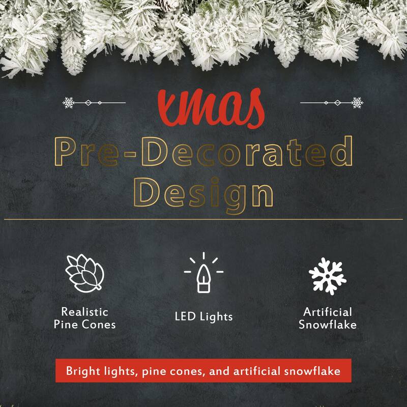 Pre-lit Xmas Tree Artificial Christmas 4-Piece Set,Wreath and Set of 2 Entrance Trees X-mas with LED Lights, Christmas Tree
