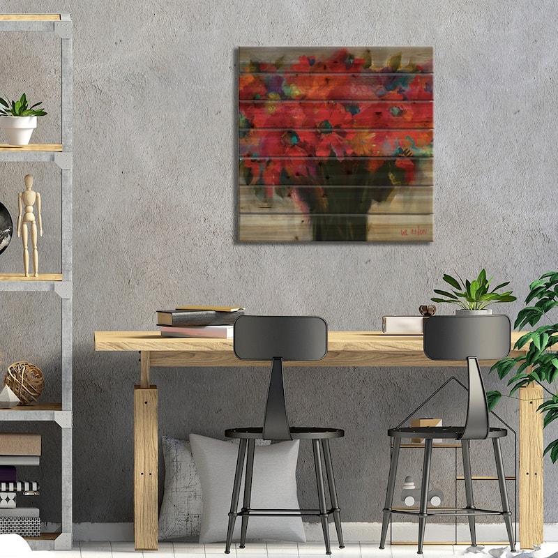 Red And Violet Flowers Print On Wood by Winnie Eaton - Multi-Color