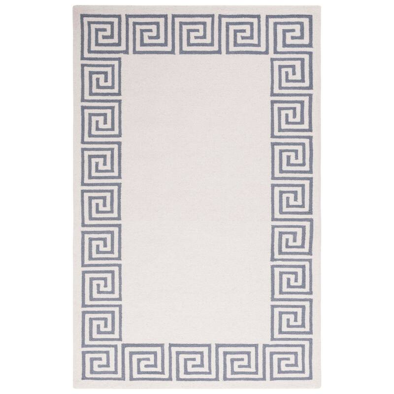 SAFAVIEH Handmade Metro Saeko Greek Key Border Wool Rug - 6' Square - Ivory/Grey