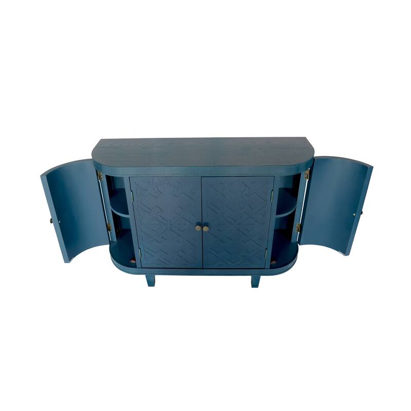 Buffet Sideboard Cabinet with Curvy Edge, Freestanding Wooden Storage Cabinet, Fluted Accent Cabinet with Sliding Door